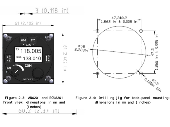 Becker  VHF-radio 8.33kHz/25kHz  6W 57mm [AR6211-(022)/AR6201]