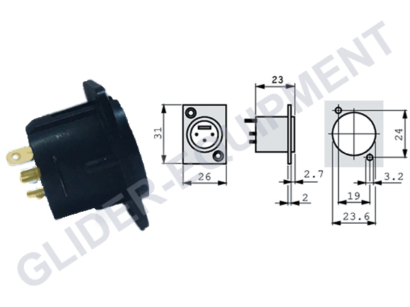 Neutrik XLR 3P chassis connector male [NC3MD-LX-BAG]